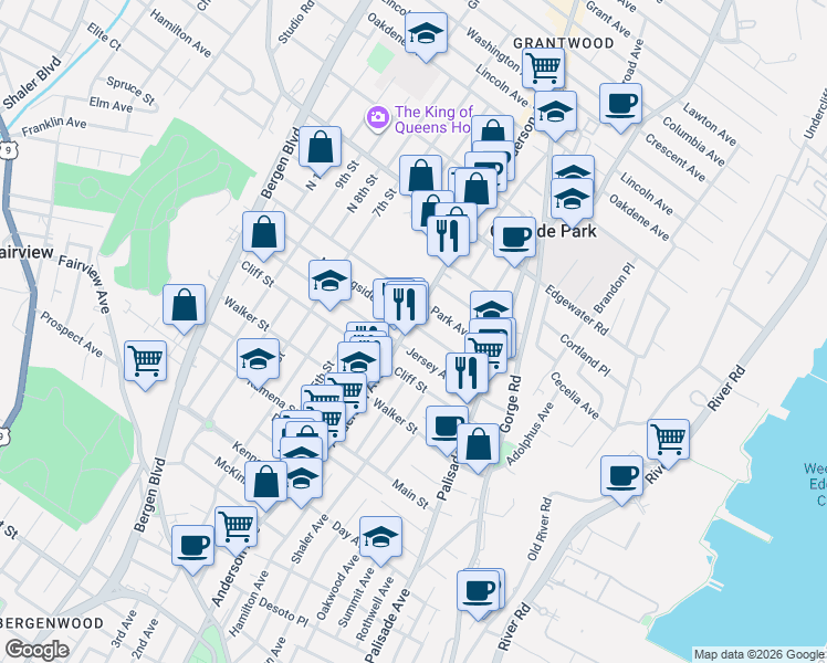 map of restaurants, bars, coffee shops, grocery stores, and more near 346 Anderson Avenue in Cliffside Park