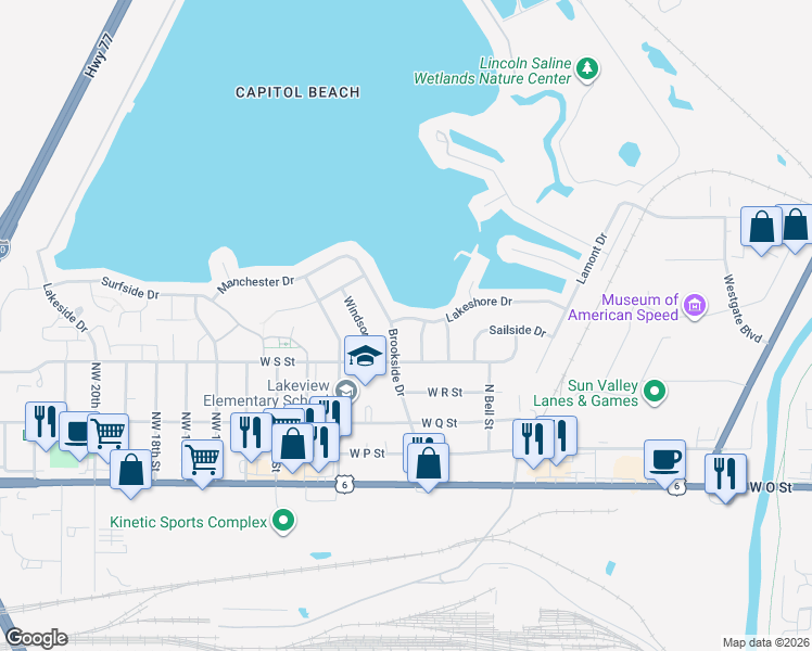 map of restaurants, bars, coffee shops, grocery stores, and more near 521 Northwest 9th Street in Lincoln