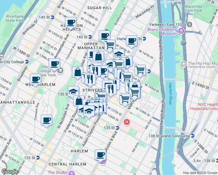 map of restaurants, bars, coffee shops, grocery stores, and more near in New York