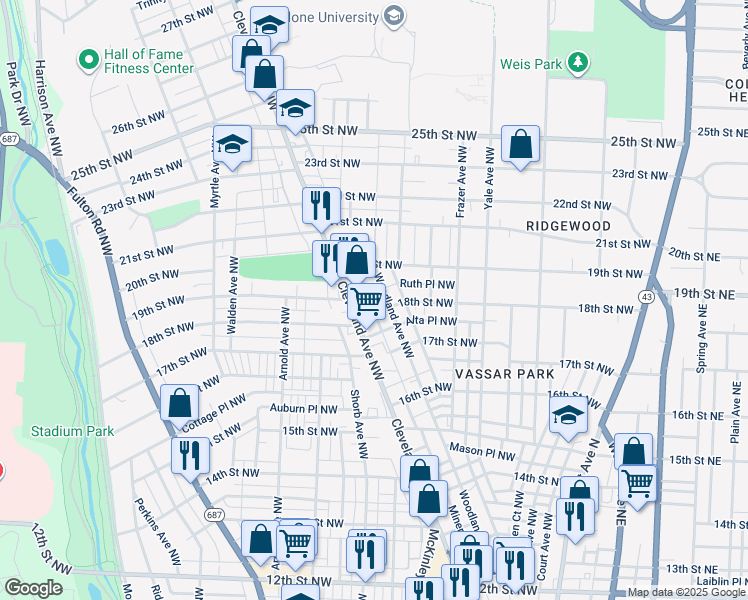 map of restaurants, bars, coffee shops, grocery stores, and more near 812 Minerva Court Northwest in Canton