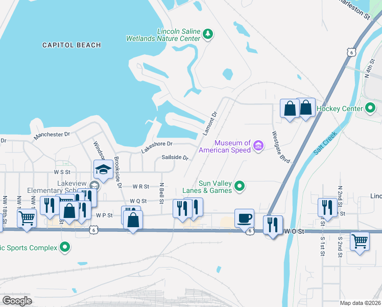 map of restaurants, bars, coffee shops, grocery stores, and more near 515 Lamont Drive in Lincoln