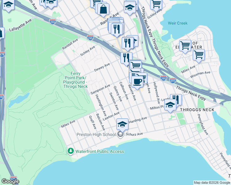 map of restaurants, bars, coffee shops, grocery stores, and more near 317 Swinton Avenue in The Bronx