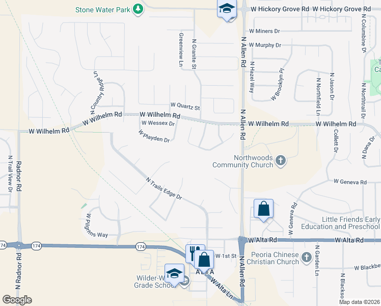 map of restaurants, bars, coffee shops, grocery stores, and more near 10544 North Dahlia Court in Peoria