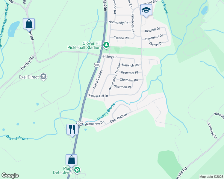 map of restaurants, bars, coffee shops, grocery stores, and more near 6 Devonshire Terrace in Mount Olive