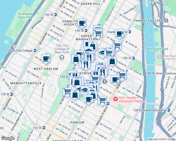 map of restaurants, bars, coffee shops, grocery stores, and more near in New York