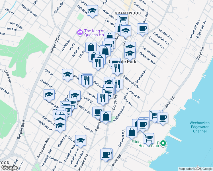 map of restaurants, bars, coffee shops, grocery stores, and more near 211 Park Avenue in Cliffside Park
