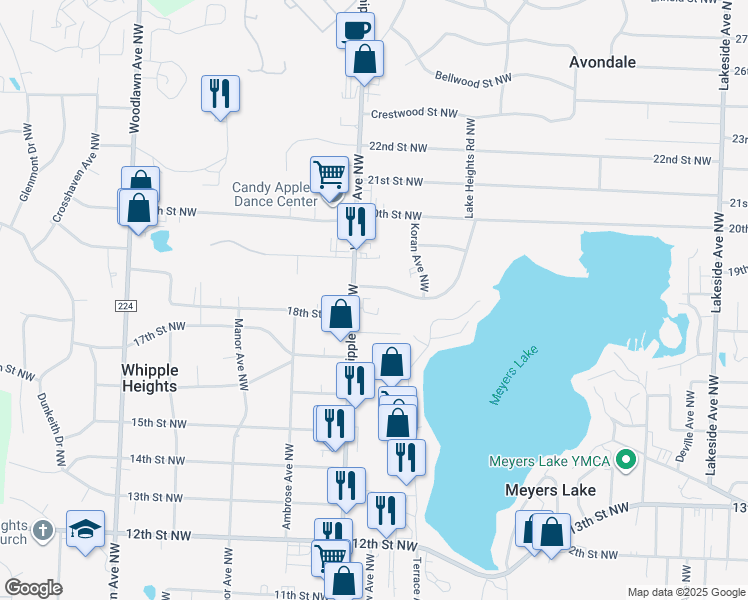 map of restaurants, bars, coffee shops, grocery stores, and more near 4305 17th Street Northwest in Canton