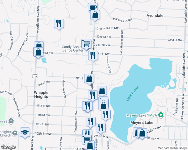 map of restaurants, bars, coffee shops, grocery stores, and more near 4305 17th Street Northwest in Canton