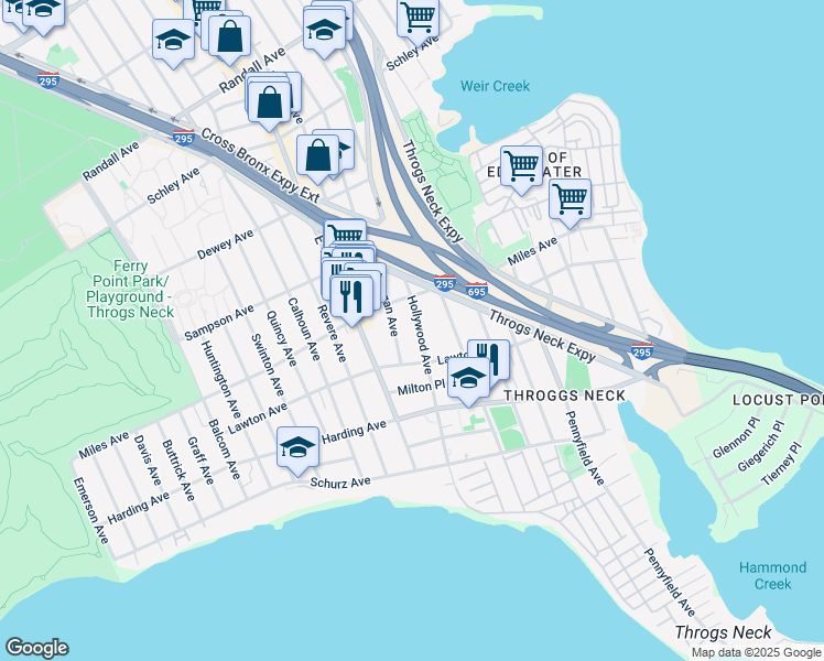 map of restaurants, bars, coffee shops, grocery stores, and more near 2961 Lawton Avenue in Bronx