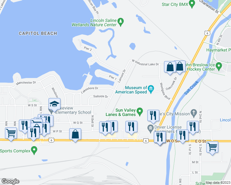 map of restaurants, bars, coffee shops, grocery stores, and more near 558 Lamont Drive in Lincoln