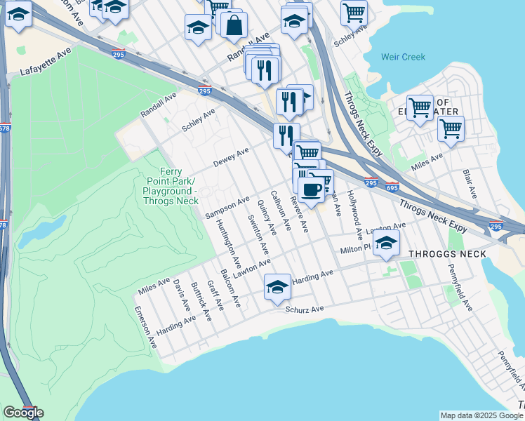 map of restaurants, bars, coffee shops, grocery stores, and more near 2824 Sampson Avenue in Bronx