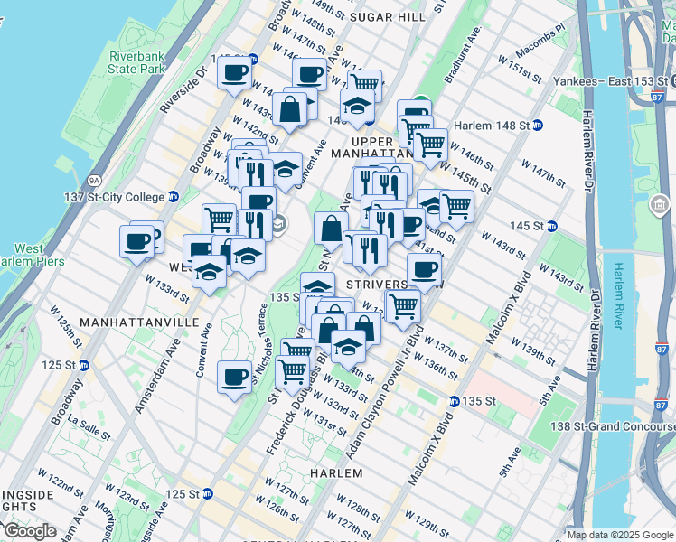 map of restaurants, bars, coffee shops, grocery stores, and more near in New York