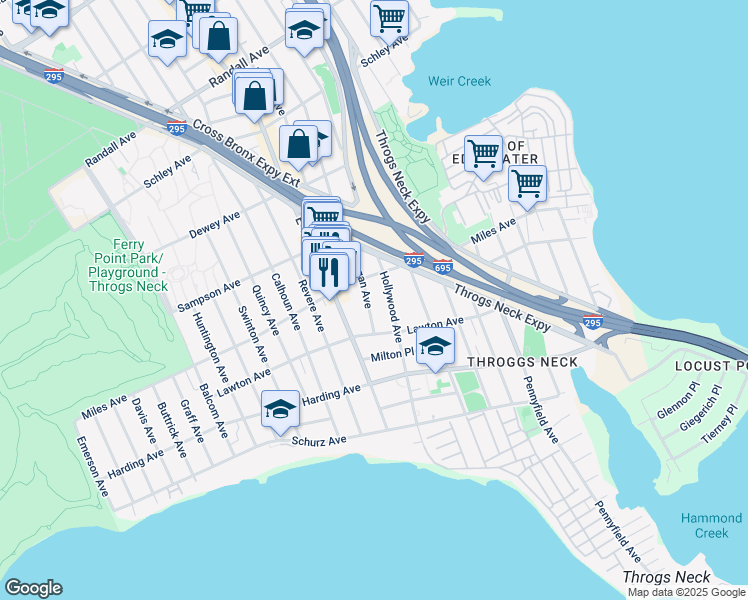 map of restaurants, bars, coffee shops, grocery stores, and more near 295 Hollywood Avenue in Bronx
