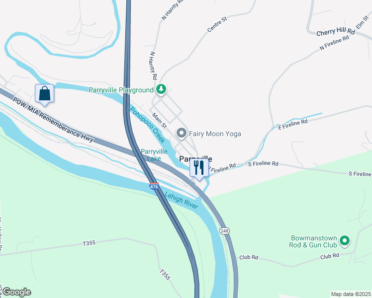 map of restaurants, bars, coffee shops, grocery stores, and more near in Parryville