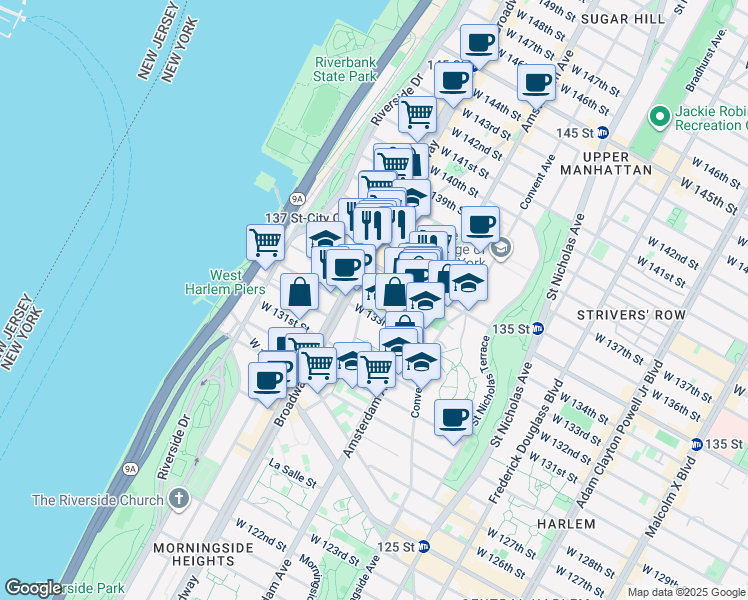 map of restaurants, bars, coffee shops, grocery stores, and more near in New York