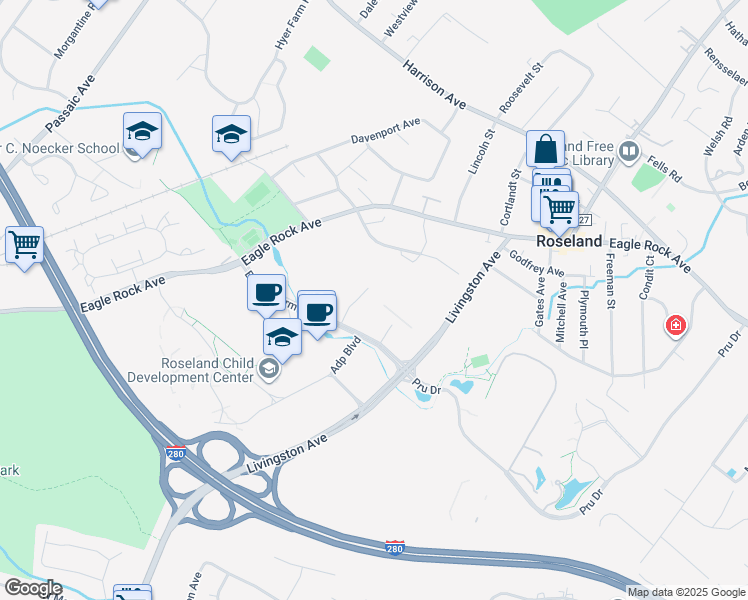 map of restaurants, bars, coffee shops, grocery stores, and more near 9 Bartlett Court in Roseland