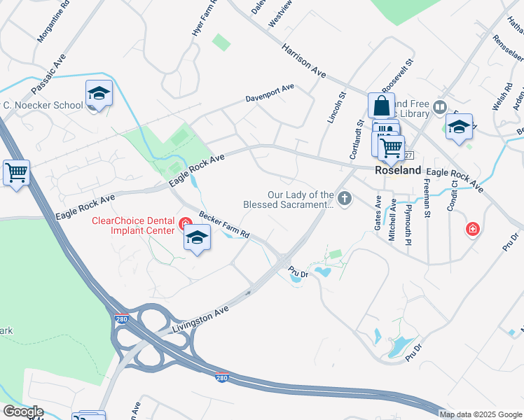 map of restaurants, bars, coffee shops, grocery stores, and more near 9 Bartlett Court in Roseland