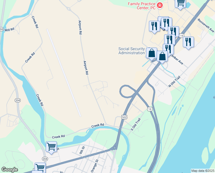 map of restaurants, bars, coffee shops, grocery stores, and more near 195 Airport Road in Selinsgrove