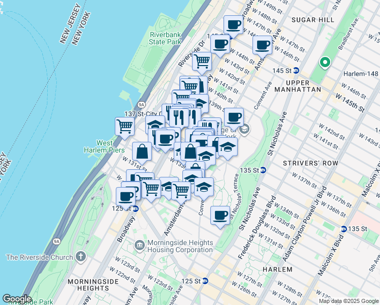 map of restaurants, bars, coffee shops, grocery stores, and more near in New York