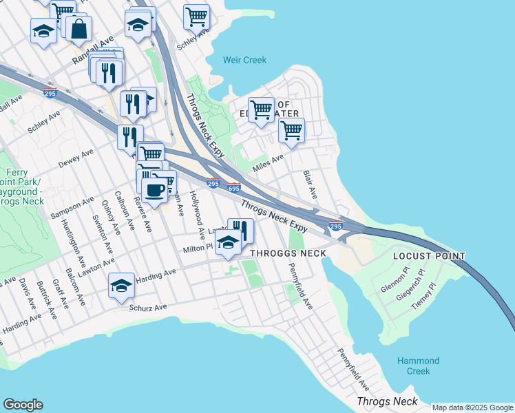 map of restaurants, bars, coffee shops, grocery stores, and more near in The Bronx