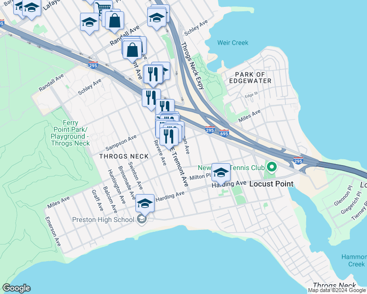 map of restaurants, bars, coffee shops, grocery stores, and more near in The Bronx