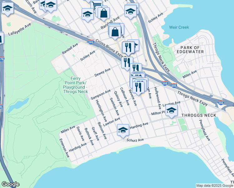 map of restaurants, bars, coffee shops, grocery stores, and more near 2824 Sampson Avenue in Bronx