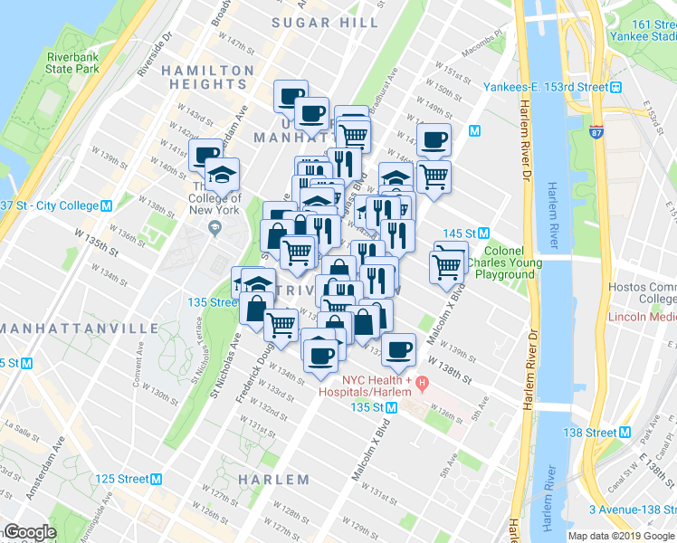 map of restaurants, bars, coffee shops, grocery stores, and more near in New York