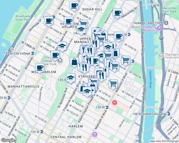 map of restaurants, bars, coffee shops, grocery stores, and more near in New York
