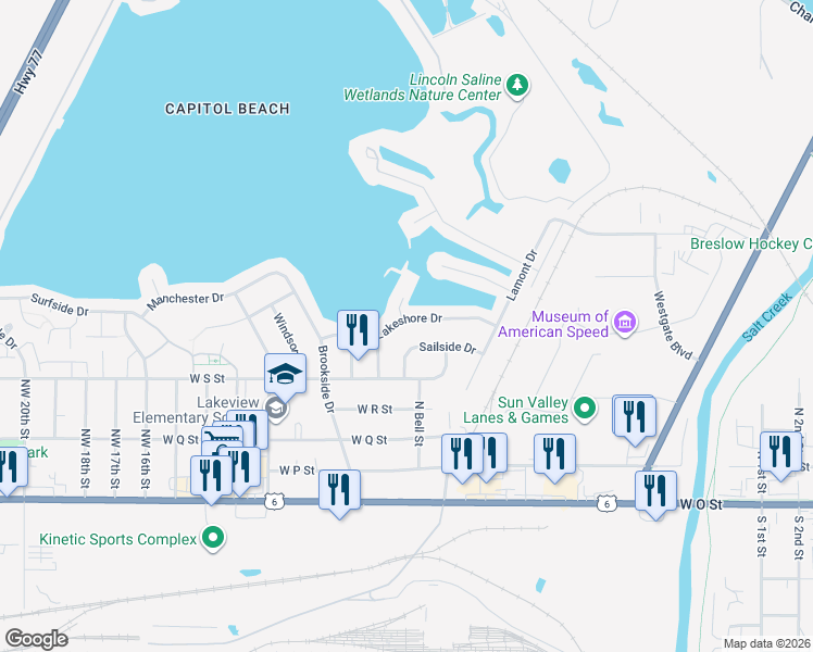 map of restaurants, bars, coffee shops, grocery stores, and more near 621 Marina Bay Place in Lincoln