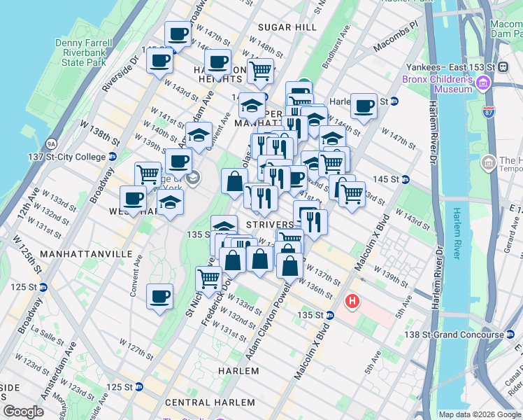 map of restaurants, bars, coffee shops, grocery stores, and more near in New York