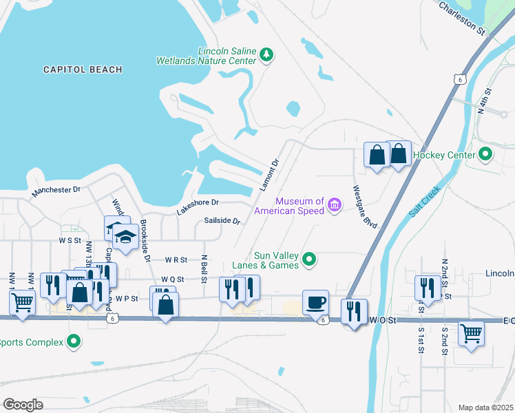 map of restaurants, bars, coffee shops, grocery stores, and more near 602 Lamont Drive in Lincoln