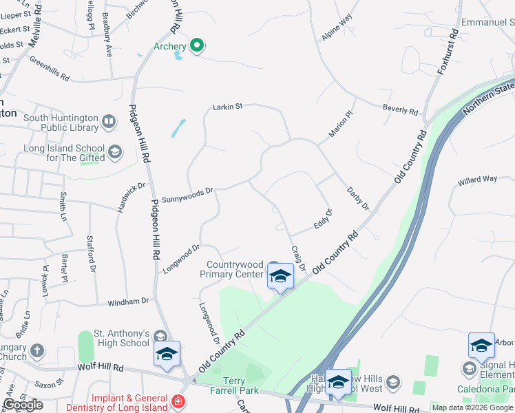 map of restaurants, bars, coffee shops, grocery stores, and more near 1 Violet Drive in Huntington Station
