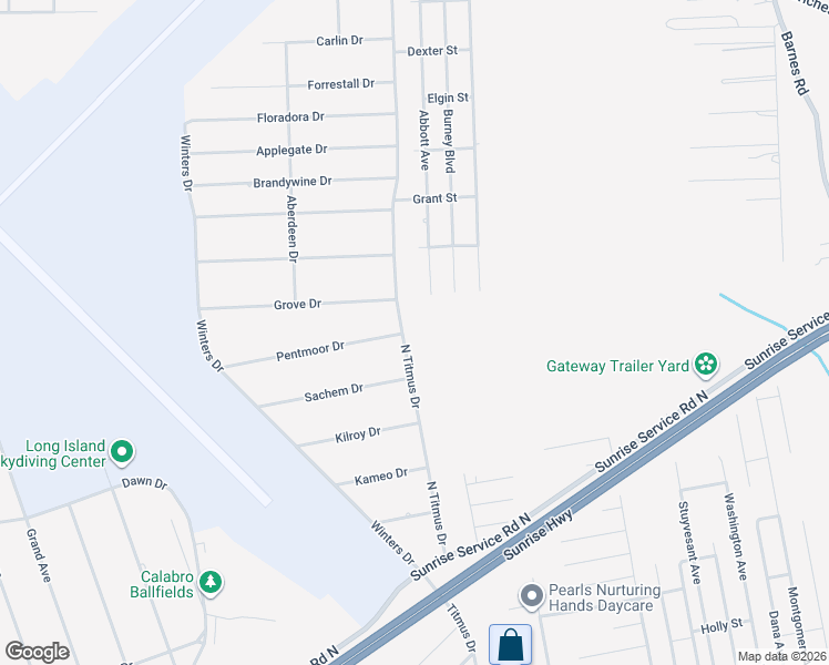 map of restaurants, bars, coffee shops, grocery stores, and more near 203 North Titmus Drive in Mastic