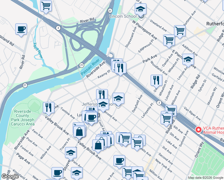 map of restaurants, bars, coffee shops, grocery stores, and more near 49 Stuyvesant Avenue in Lyndhurst