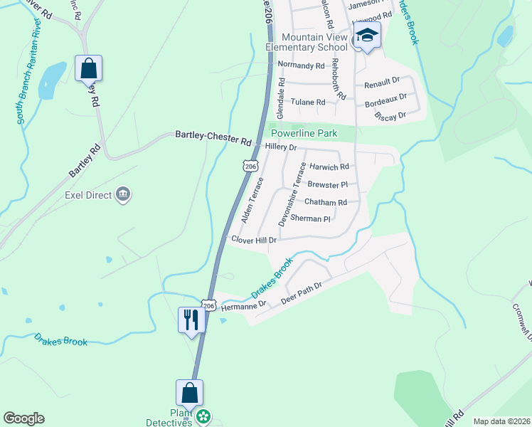 map of restaurants, bars, coffee shops, grocery stores, and more near 18 Alden Terrace in Mount Olive