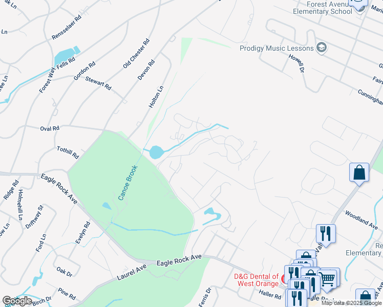 map of restaurants, bars, coffee shops, grocery stores, and more near 24 Davey Drive in West Orange