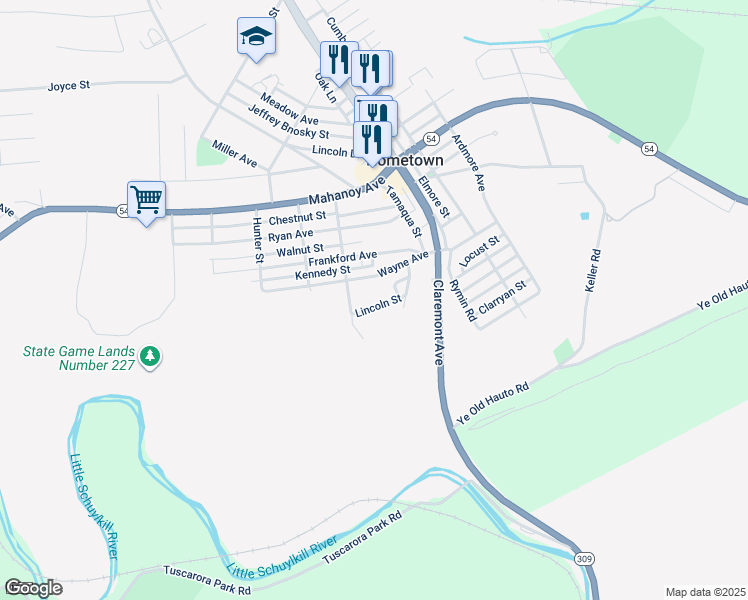 map of restaurants, bars, coffee shops, grocery stores, and more near 16 Blackwell Street in Tamaqua