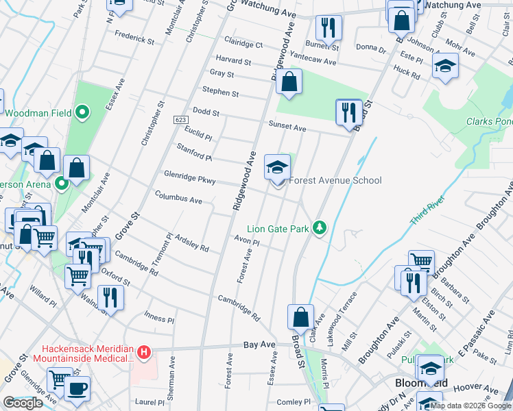 map of restaurants, bars, coffee shops, grocery stores, and more near 281 Forest Avenue in Glen Ridge