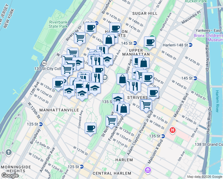 map of restaurants, bars, coffee shops, grocery stores, and more near in New York