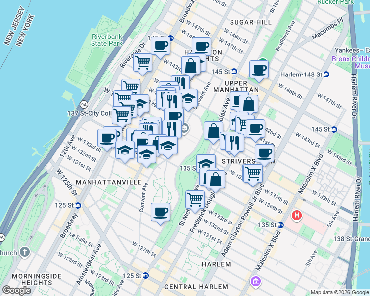 map of restaurants, bars, coffee shops, grocery stores, and more near in New York