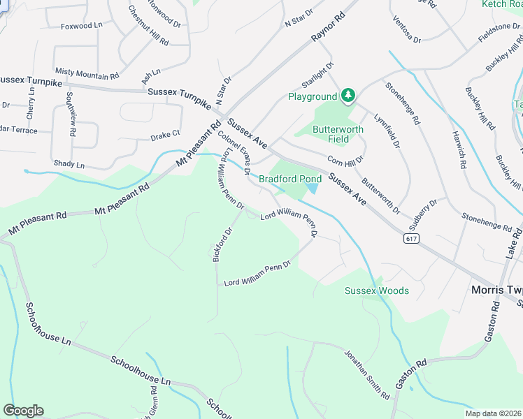 map of restaurants, bars, coffee shops, grocery stores, and more near 19 Lord William Penn Drive in Morristown