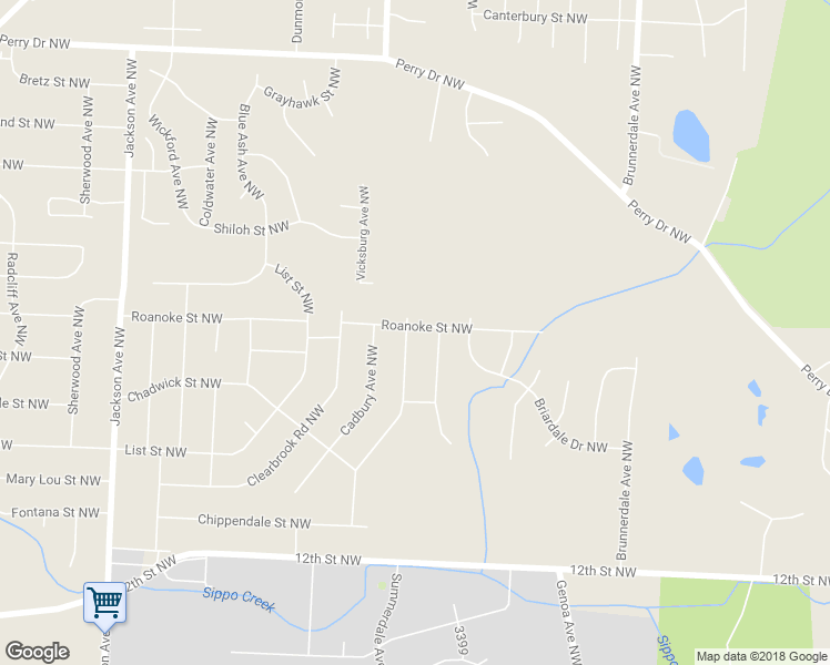 map of restaurants, bars, coffee shops, grocery stores, and more near 3309 Roanoke Street Northwest in Massillon