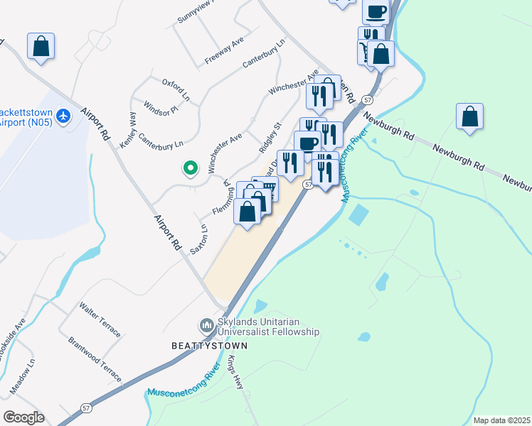 map of restaurants, bars, coffee shops, grocery stores, and more near 1885 New Jersey 57 in Hackettstown