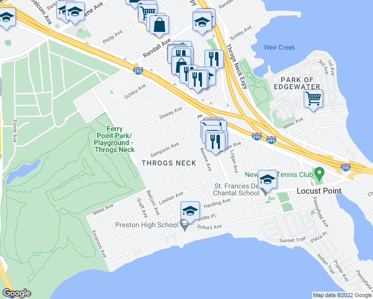 map of restaurants, bars, coffee shops, grocery stores, and more near 342 Calhoun Avenue in Bronx