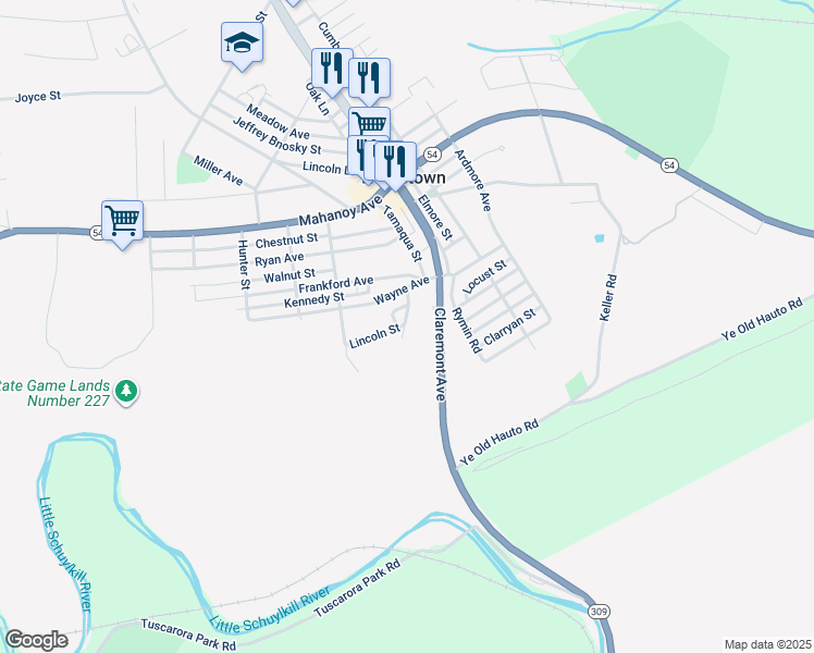 map of restaurants, bars, coffee shops, grocery stores, and more near 15 Swenson Street in Tamaqua