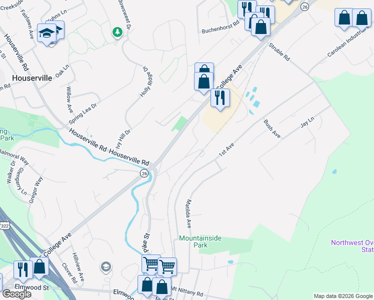 map of restaurants, bars, coffee shops, grocery stores, and more near 197 Limerock Terrace in State College