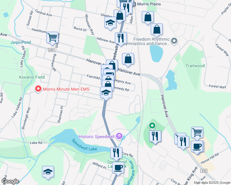 map of restaurants, bars, coffee shops, grocery stores, and more near 10 Pine Tree Lane in Morris Plains