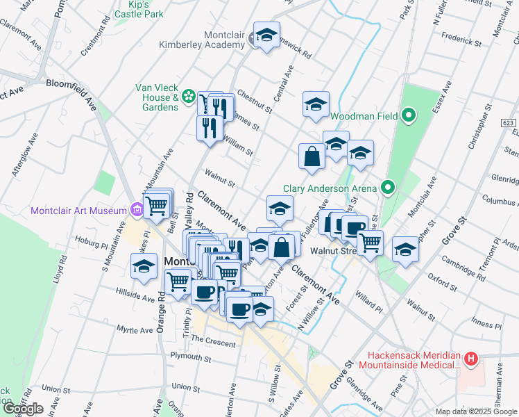 map of restaurants, bars, coffee shops, grocery stores, and more near 81 Midland Avenue in Montclair