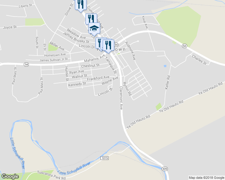 map of restaurants, bars, coffee shops, grocery stores, and more near 15 Swenson Street in Tamaqua
