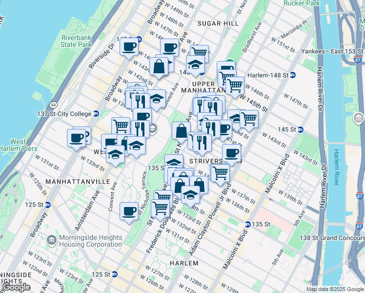 map of restaurants, bars, coffee shops, grocery stores, and more near in New York